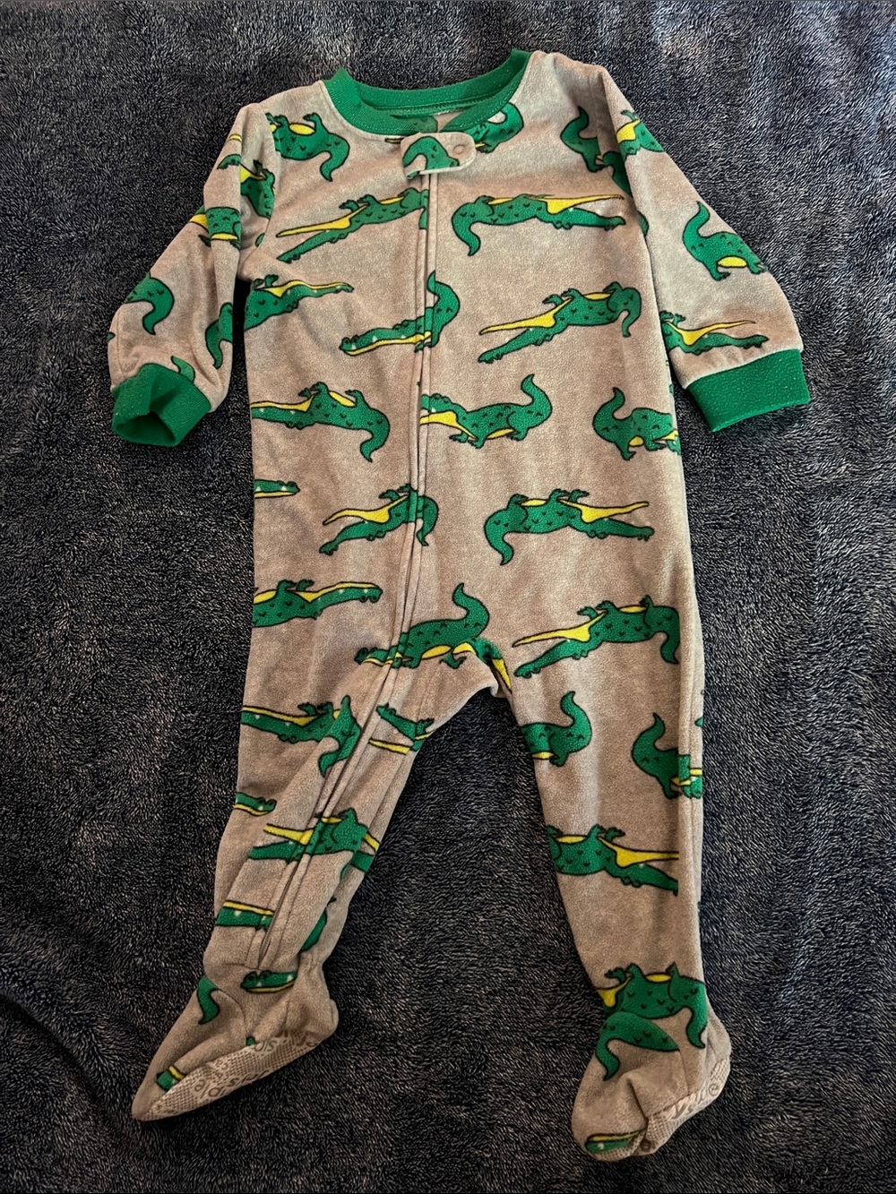 Green Alligator Print Footed One-Piece